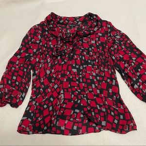 Annie Klein silk red white black geometric bow blouse (size 10)